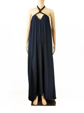 Hotel Particulier Dark Blue Rope Halter Tie Sleeveless Maxi Dress